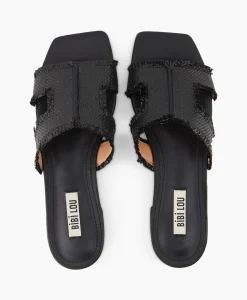 Bibi Lou Sandaal Zonder Hak Rafia Zwart*Dames Sandalen