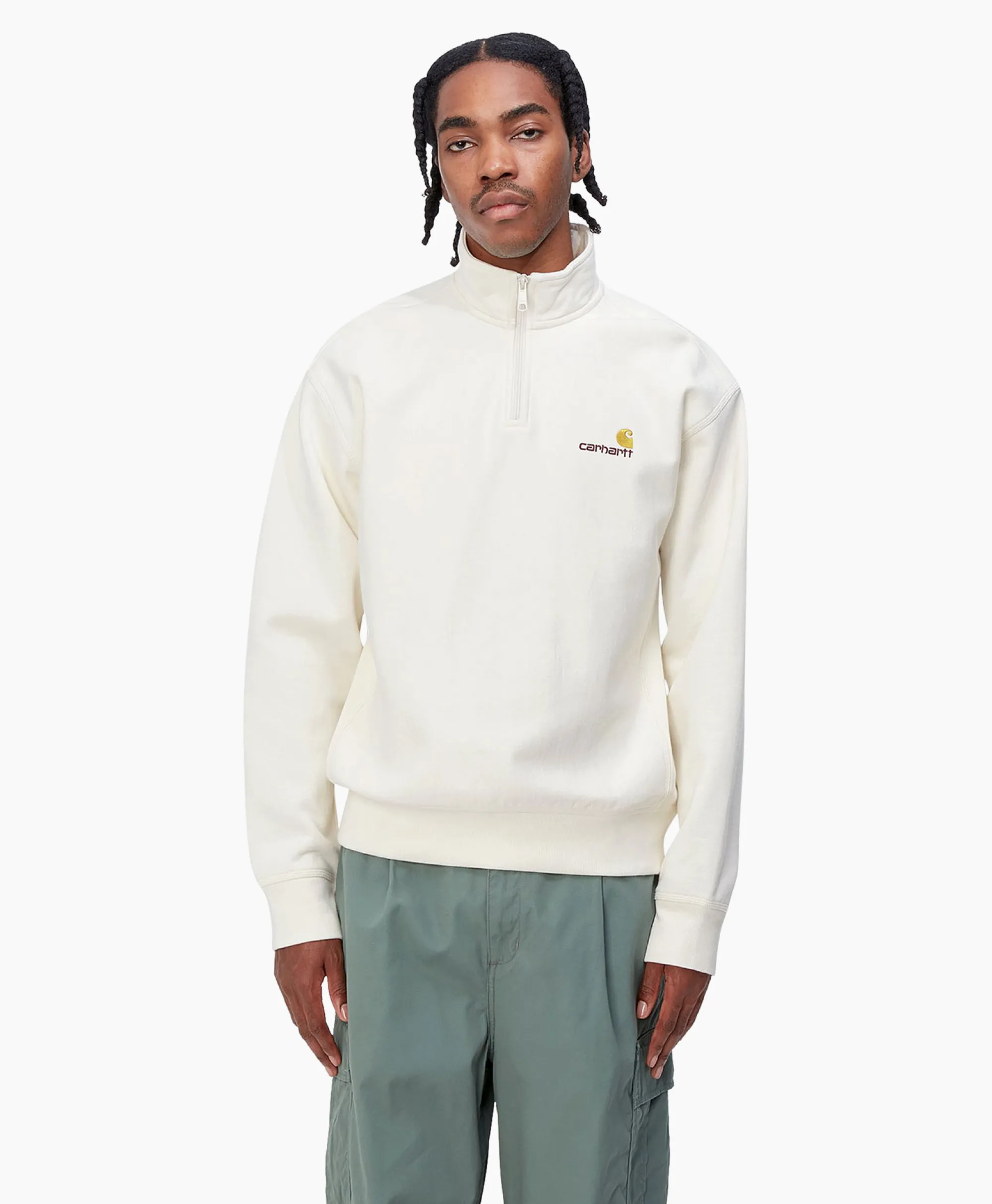 Carhartt Wip Sweater Half Zip American Script Ecru*Heren Truien