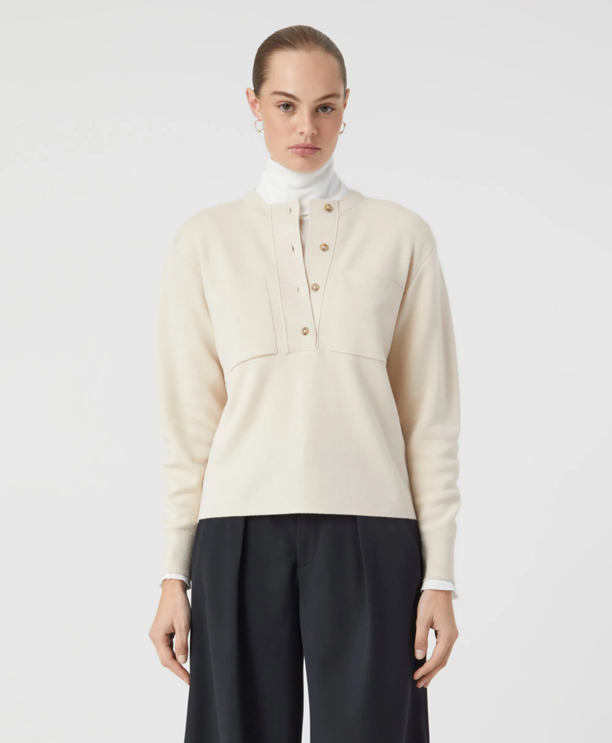 Closed Pullover Crew Neck Henley Beige*Dames Truien