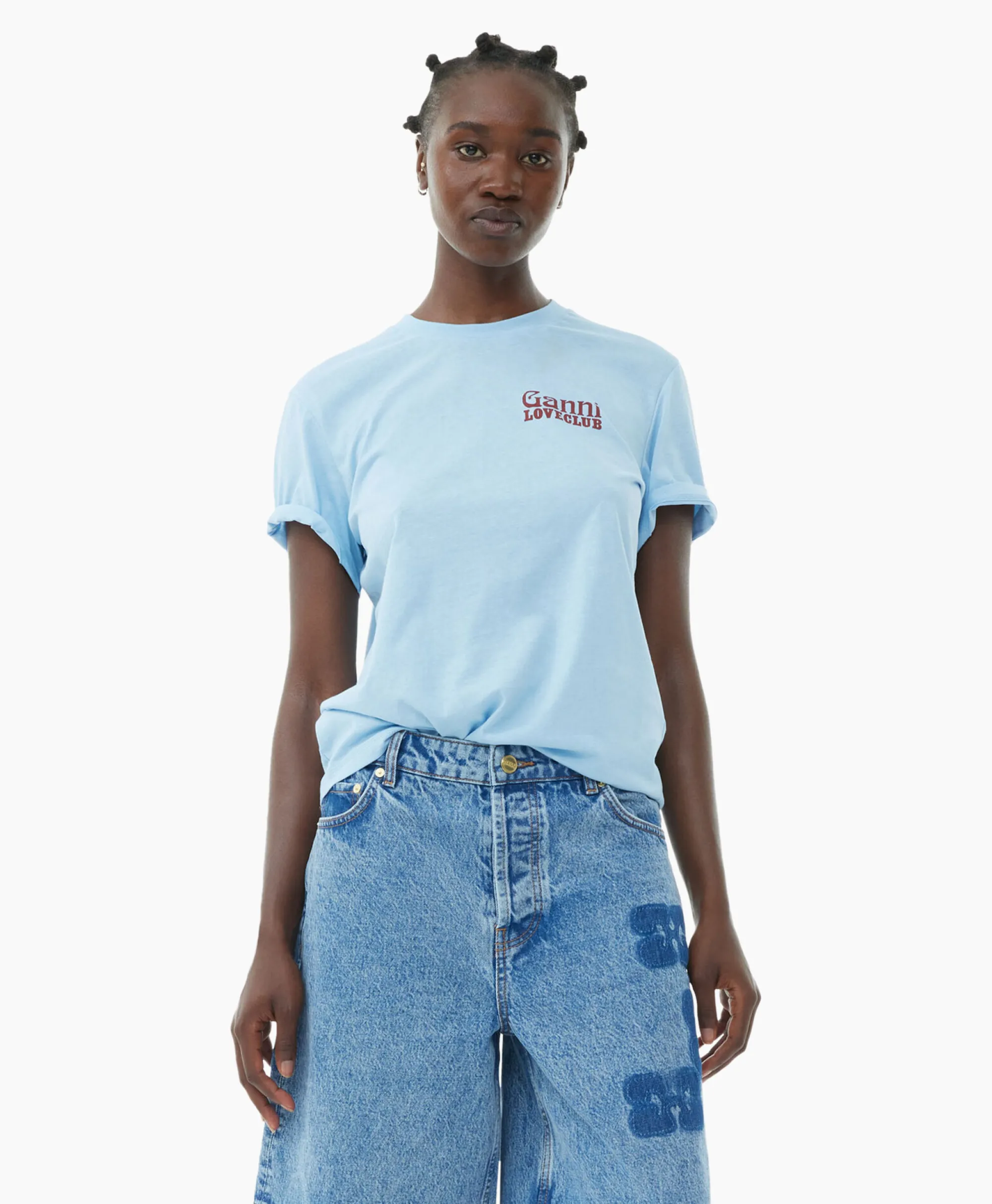 Ganni T-Shirt Korte Mouw Thin Jersey Loveclub Relaxed Licht Blauw*Dames T-Shirts & Tops
