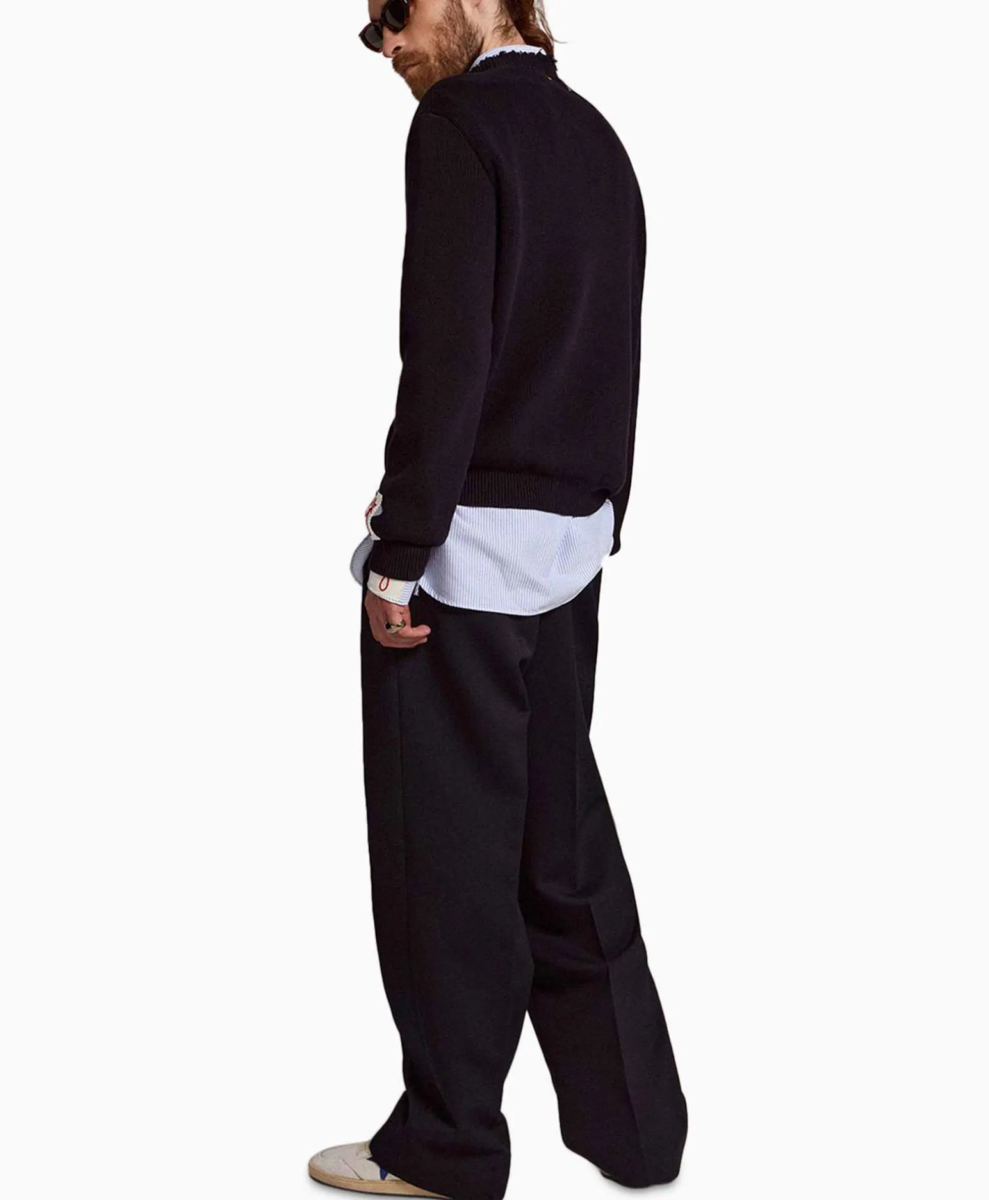 Golden Goose Broek Golden M Wide Legs Compact Gabardine Wool Donker Blauw*Heren Broeken