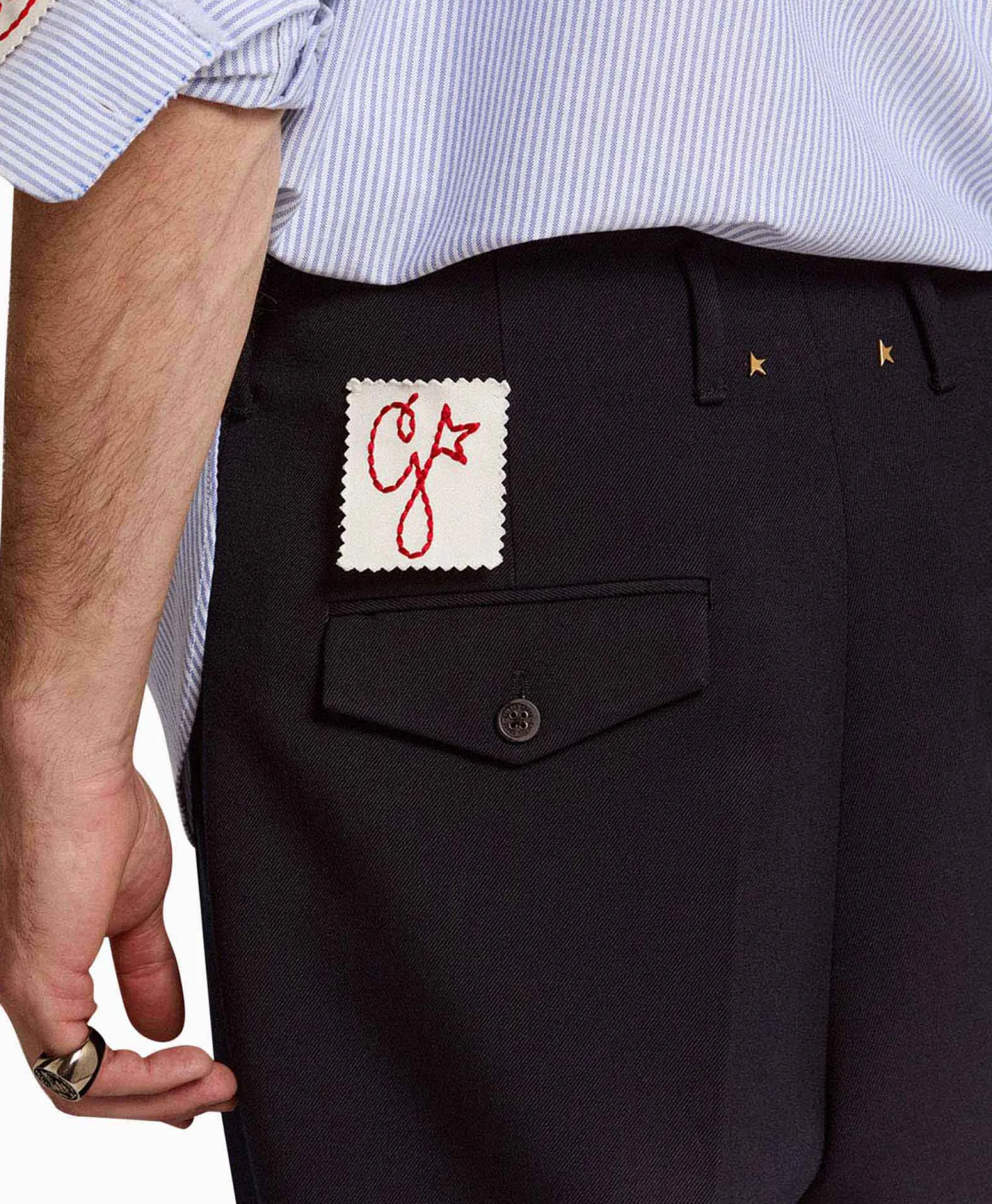 Golden Goose Broek Golden M Wide Legs Compact Gabardine Wool Donker Blauw*Heren Broeken