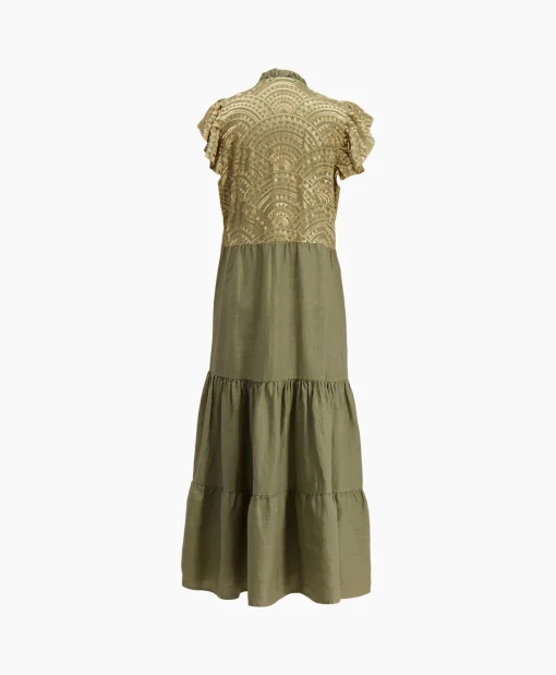 Greek Archaic Kori Maxi Jurk Long New All Over Sleeveless Ruffles Goud*Dames Jurken