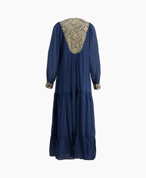 Greek Archaic Kori Maxi Jurk Long New All Over Cotton Donker Blauw*Dames Jurken