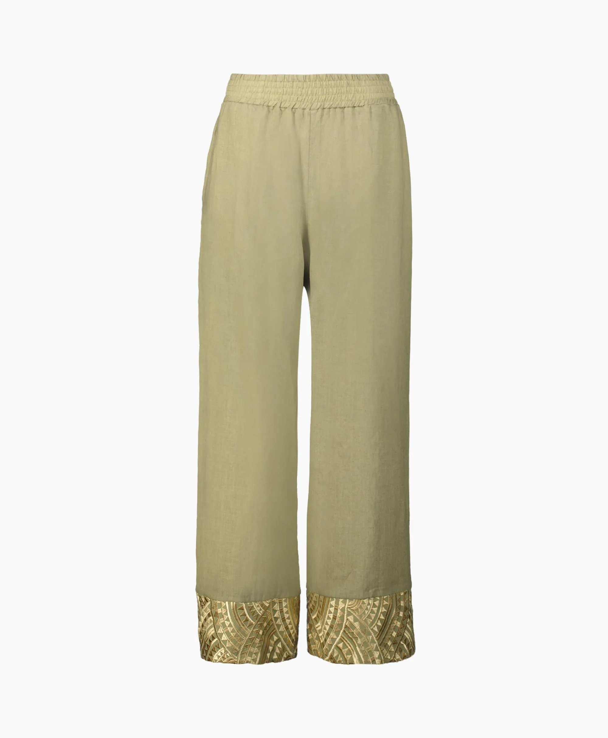 Greek Archaic Kori Pantalon New All Over Elastic Waistband Goud*Dames Broeken