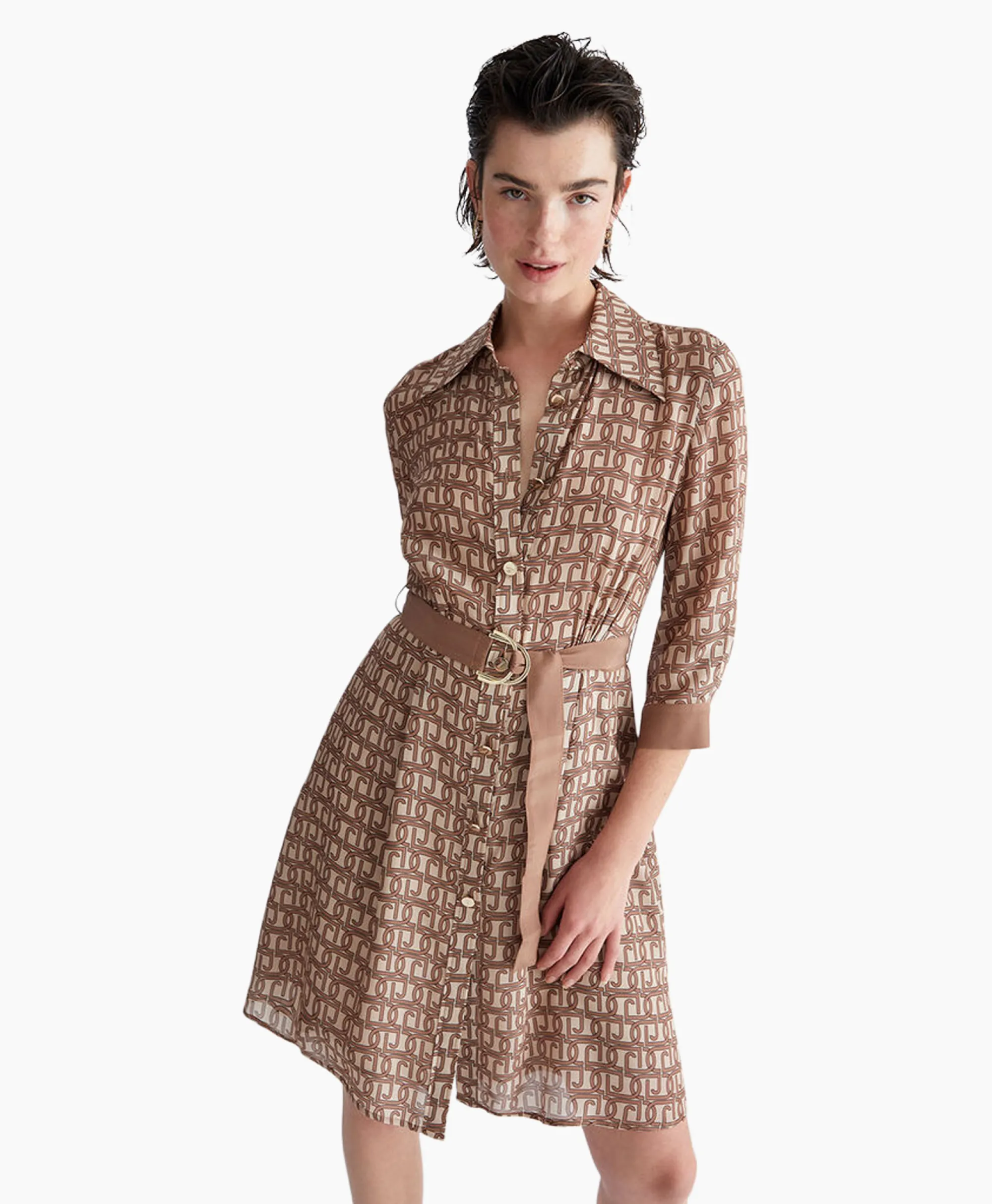 Liu Jo Midi Jurk Abito Chemisier Zand*Dames Jurken