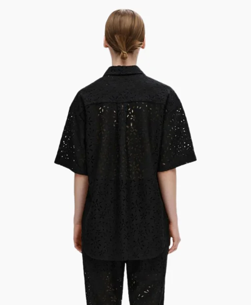 Selected Femme T-Shirt Karola 2/4 Oversize Lace Shirt B Zwart*Dames T-Shirts & Tops