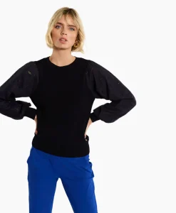 Studio Anneloes Pullover Deana Flower Broderie Donker Blauw*Dames Truien